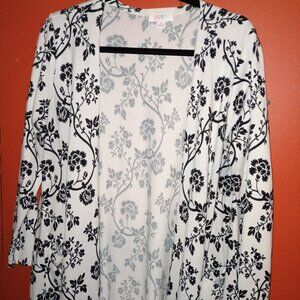 LuLaRoe Caroline long-sleeve medium cardigan sweater white with black flora